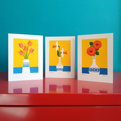 Screen printed flower cards