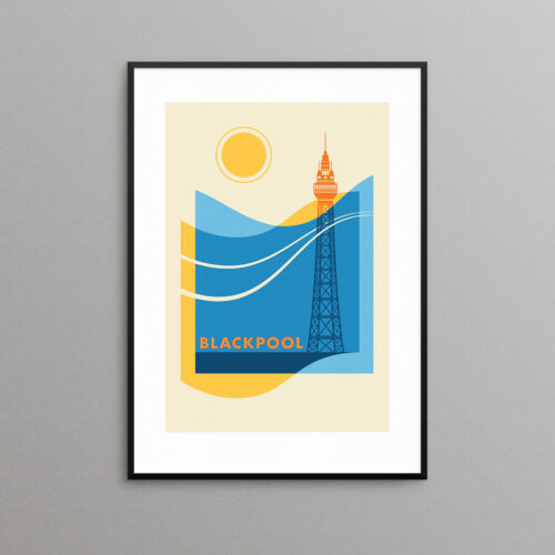 Minimalist Blackpool tower travel poster illustrator