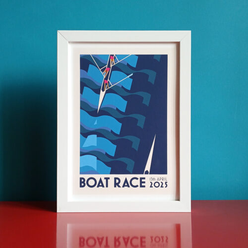 Boat race poster print illustration in frame