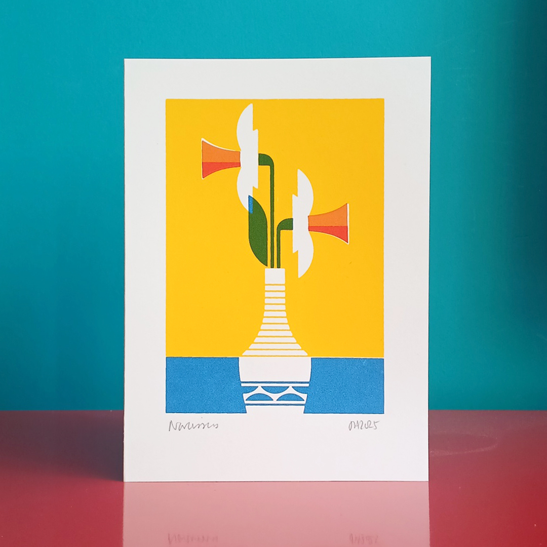 Screen printed daffodil card