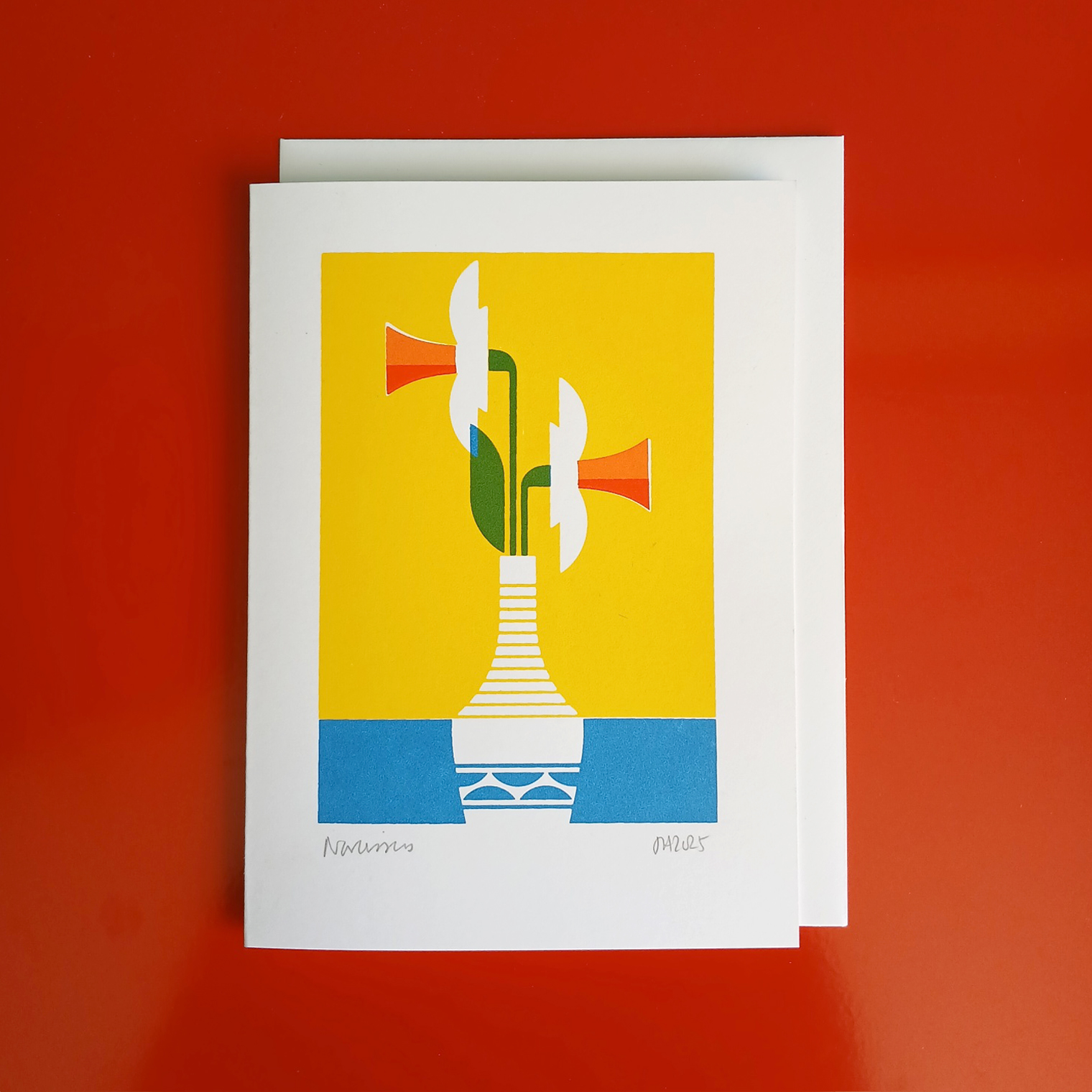Screen printed daffodil card