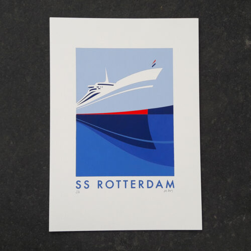 Ship SS Rotterdam retro travel poster screen print
