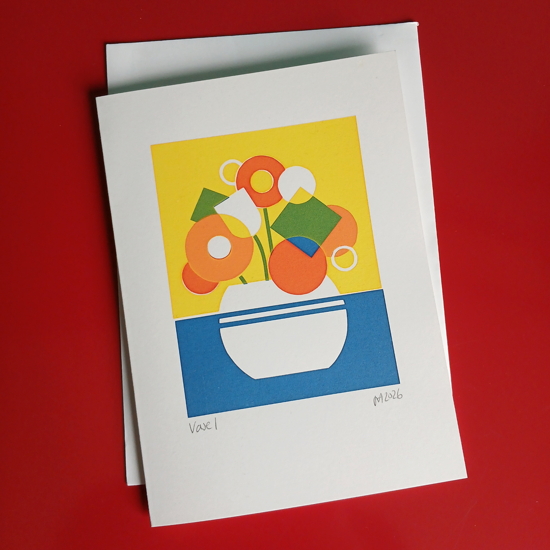 Screen printed geometric flower greetings card
