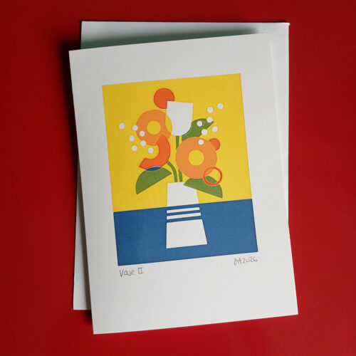Screen printed geometric flower greetings card