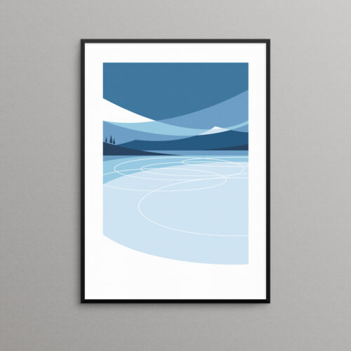 Minimalist winter wild skating landscape illustration