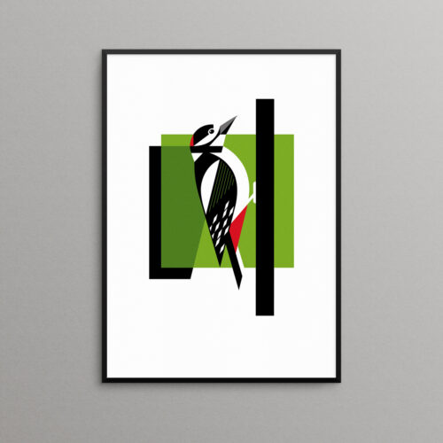 Great Spotted Woodpecker illustration print