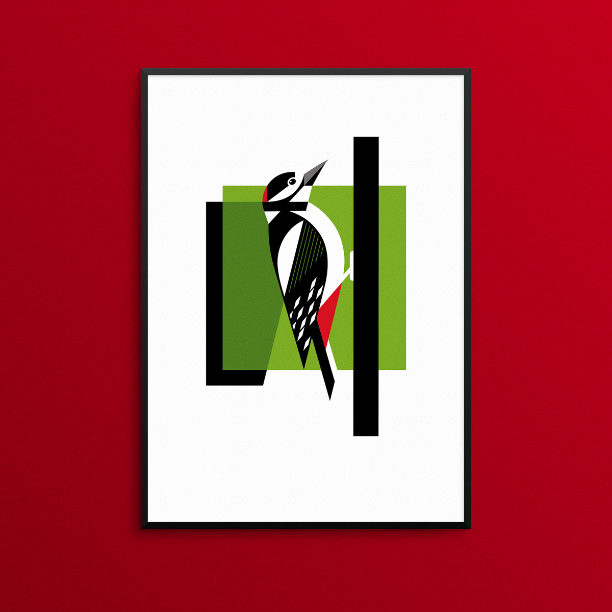 Great Spotted Woodpecker illustration print