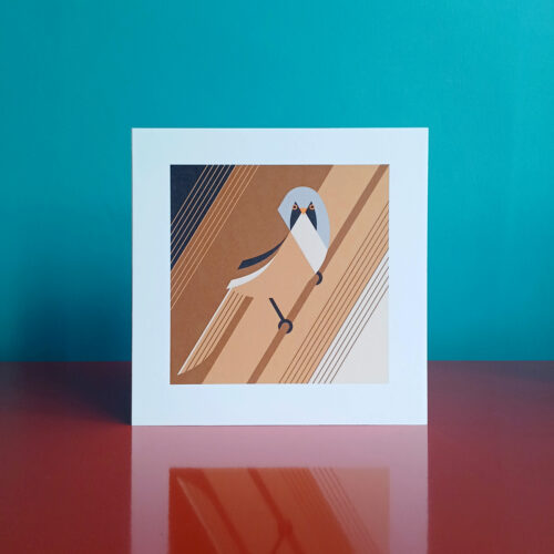 bearded tit illustration greetings card
