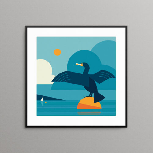 Geometric cormorant art print