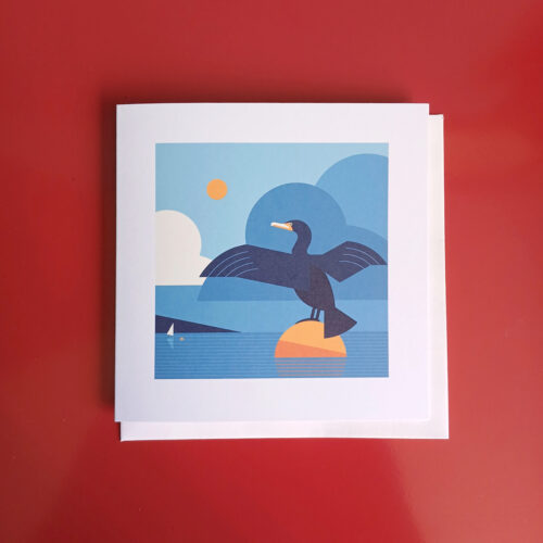 Cormorant illustration greetings card