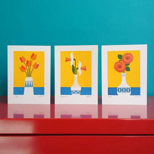 Screen printed flower cards
