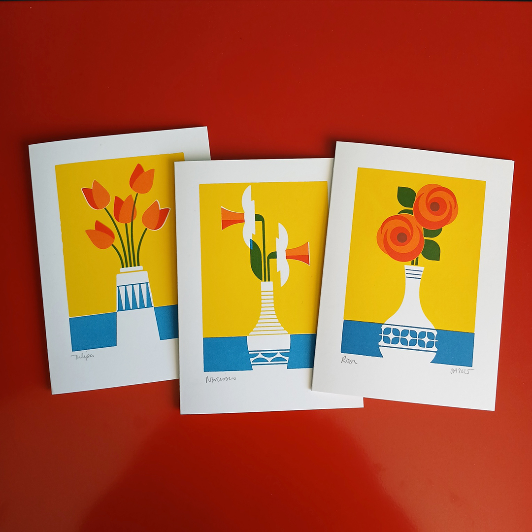 Screen printed flower cards