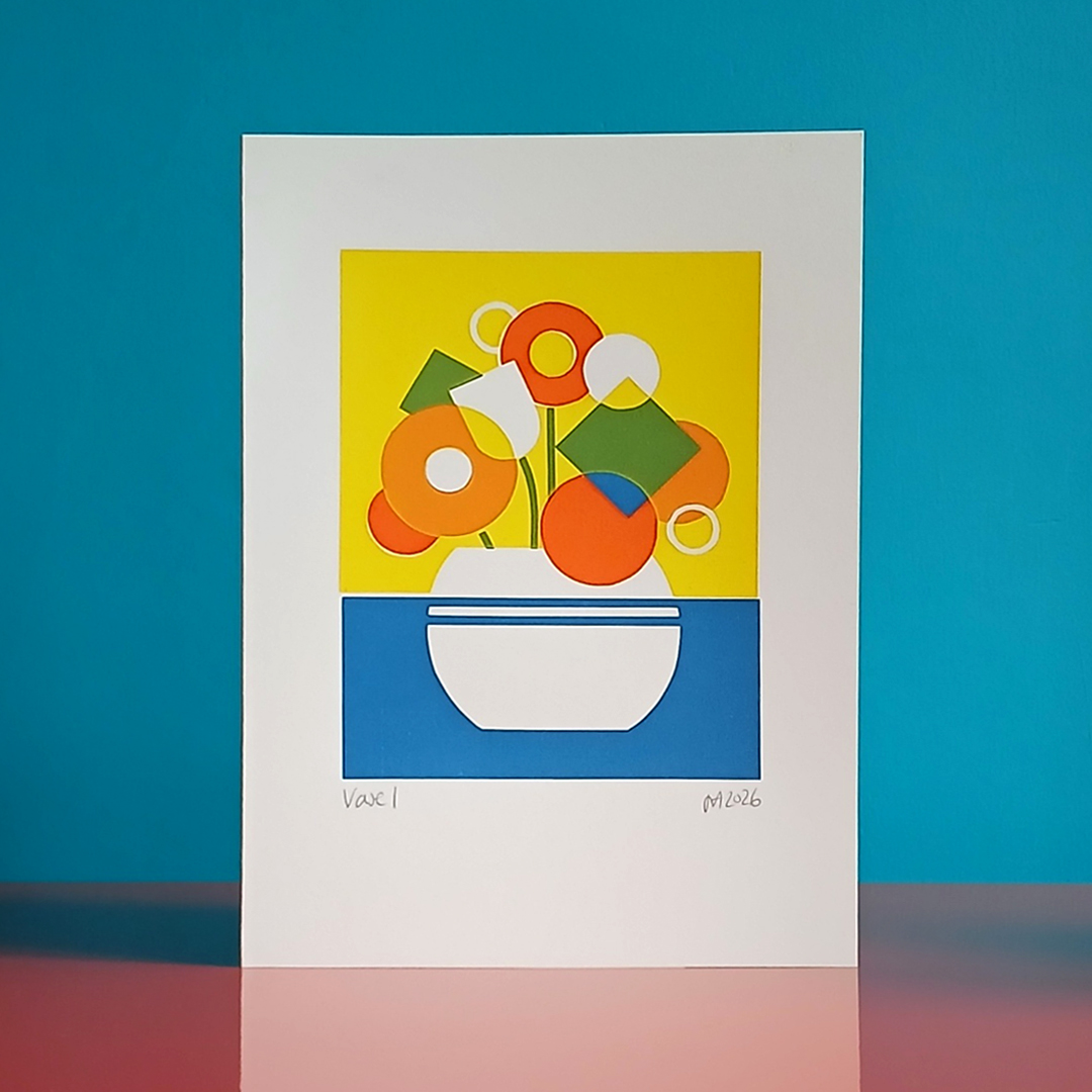 Screen printed geometric flower greetings card