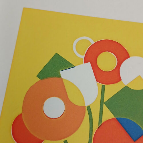 Screen printed geometric flower greetings card