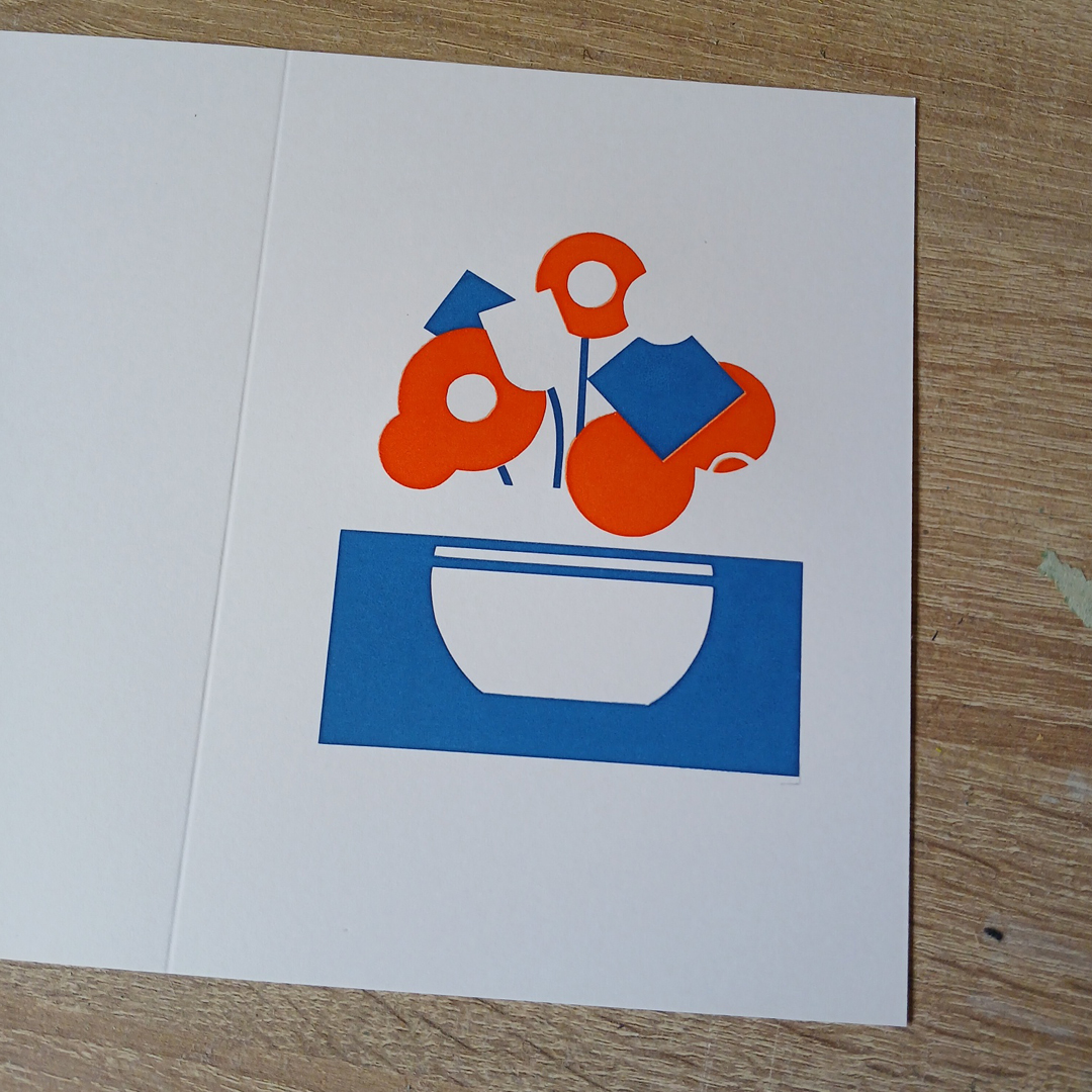 Screen printed geometric flower greetings card layer 2
