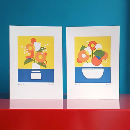 Screen printed geometric flower greetings cards