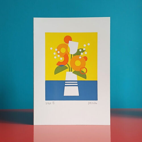 Screen printed geometric flower greetings card