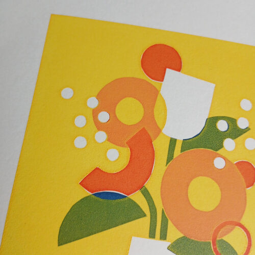 Screen printed geometric flower greetings card